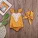 Baby Girls Lovely Ruffle Lace Collar Bodysuit with Headband (9M, Yellow)