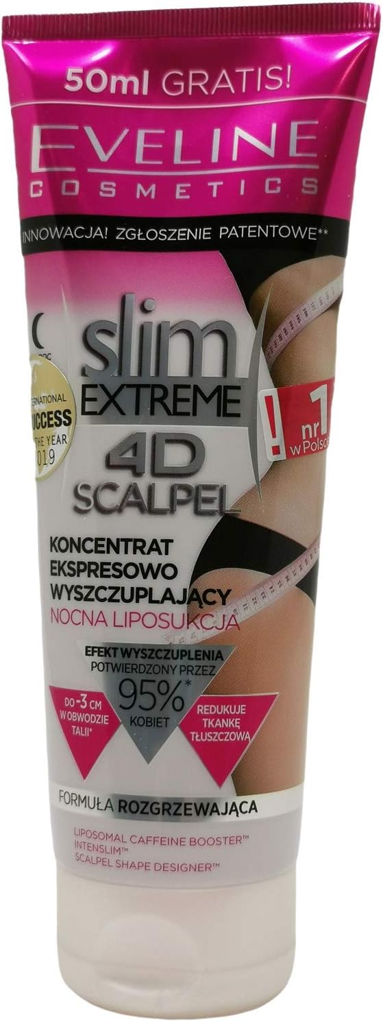 Eveline Cosmetics Slim Extreme 4D Scalpel Concentrate Rapid Slimming Night Liposuction with SCALPEL SHAPE DESIGNERโข Technology - 250 ml