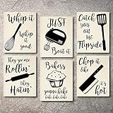Home Decor Funny Gift 6 Kitchen Wall Art Prints Kitchenware with Sayings Unframed Farmhouse Home Office organization Signs Bar Accessories Decorations sets white house Deco Kitchen Decor (8"x10")