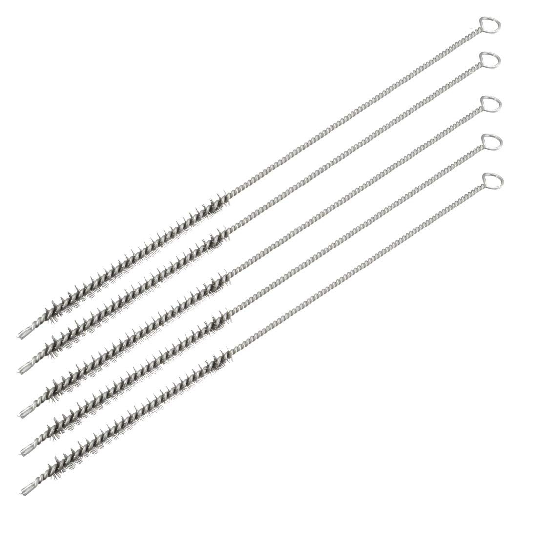 sourcing map 8mm Diameter Steel Wire Tube Cleaning Brush 285mm Length 5pcs