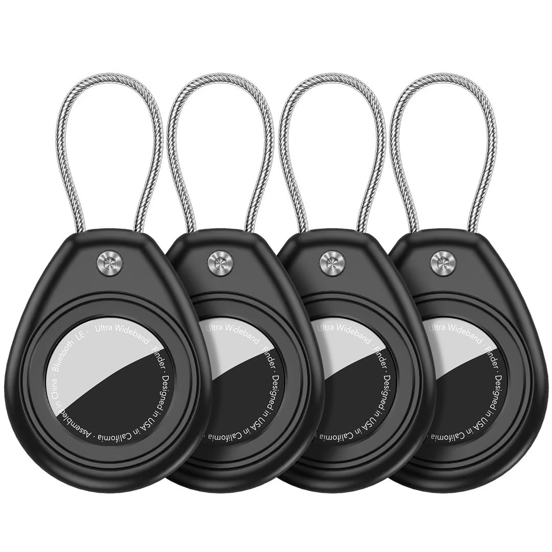 Aimtel 4 Stück Air Tag Anhänger Kompatibel mit Apple Airtag Schlüsselanhänger，IPX8 Wasserdicht Air Tag Hülle mit Drahtkabel，Air Tag(1st/2nd Generation) Halter für Schlüssel, Gepäck, Rucksack