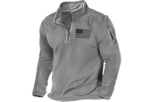 H HYFOL Men's USA Flag Graphic Pocket Pullover American Patriotic 1/4 Zip Stand Collar Long Sleeve Sweatshirts