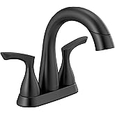 Delta Broadmoor Centerset Matte Black Bathroom Faucet with Sprayer, 4 Inch 3 Hole Bathroom Sink Faucet with Pull Out Sprayer, Push-Pop Drain, Matte Black 25765LF-BLPD
