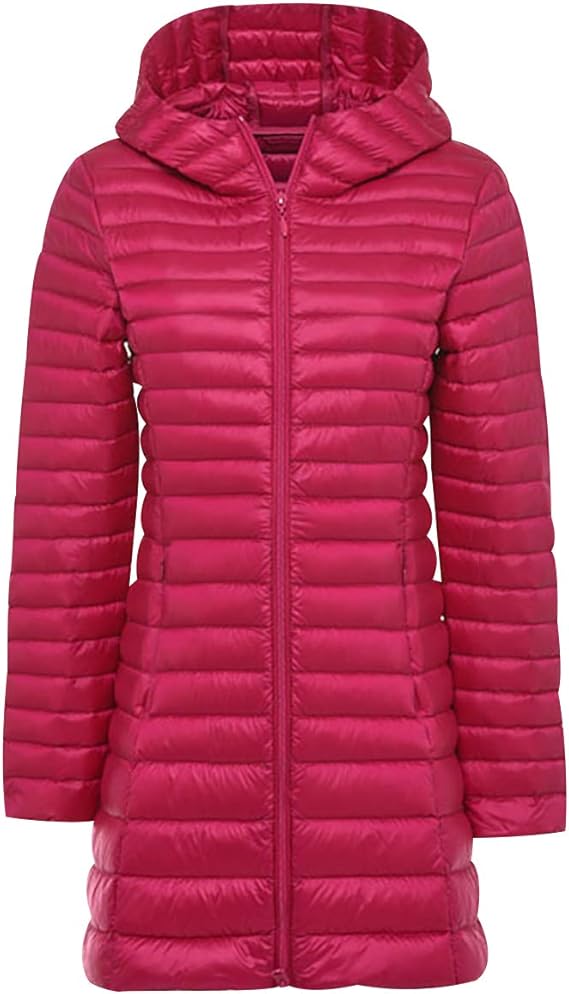 Lightweight Long Down Jacket Womens Ultra Light Packable Hooded Down