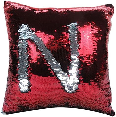 Annlaite Mermaid Sequin Throw Pillow Changing Reversible- Faux Suede Decor Cushion Pillowcase (Red/silver)