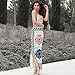 DUBACH Womens Ethnic Side Split Halter Drawstring Maxi Dress Multi,X-Large