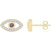 LUSTRE AND LIGHT Natural Gemstone Evil Eye Stud Earrings for Women in 925 Silver/18K Yellow/Rose Gold Vermeil with Moissanite, Birthstone Jewelry Gifts for Her Birthday, Wedding Anniversary, Christmas