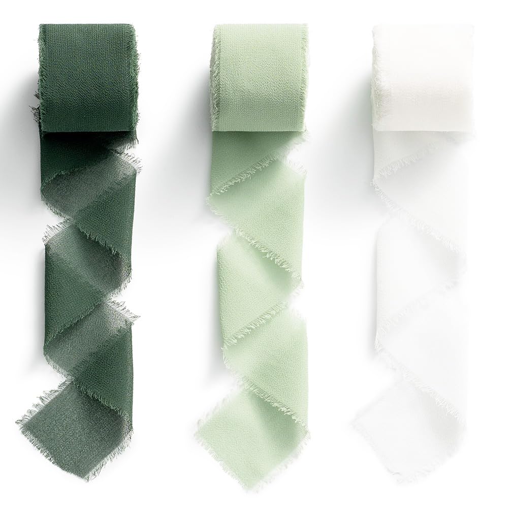 MORSUNBELA Chiffon Ribbon Gift Ribbon Green Fringe Ribbon Fabric Ribbon Dark Green 3.8 cm Decorative Ribbon
