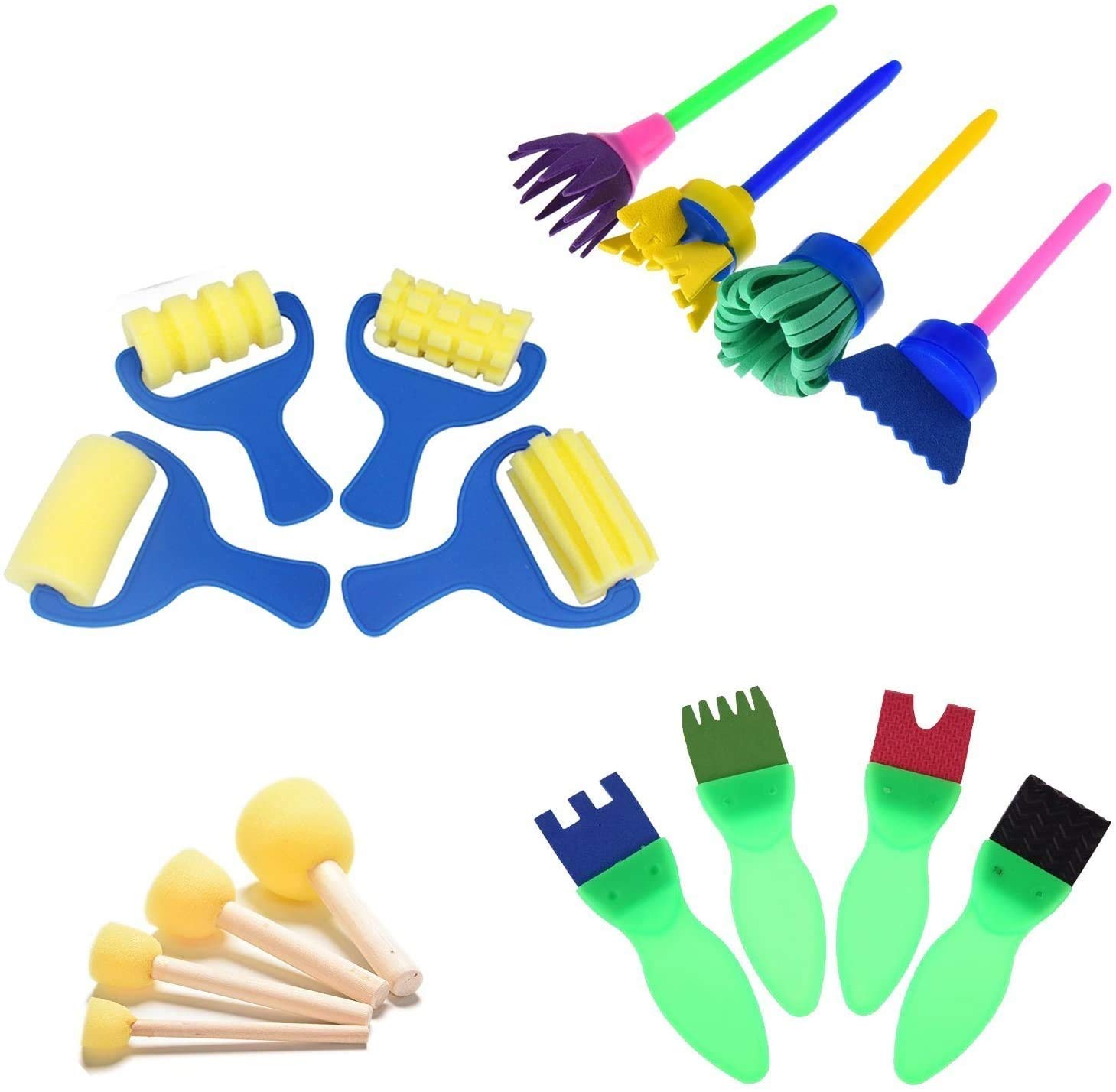 16 Pieces Mini Painting Foam Sponge Brush Tools For Kids Painting Learning Roller Sponge Brushes Flower Painting Brushes
