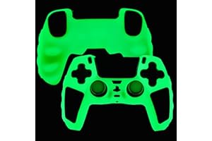 HLRAO Anti-Slip Green Glow in The Dark PS5 Controller Skin,Soft Thicken Studded Protective Silicone Cover Skin Grips Compatible with Playstation 5 Controller with 8 PCS Thumb Grips Caps and 2 Grips.