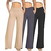XFIFM 3 Pack Wide Leg Pants Woman Yoga Pants with Pockets Crossover Stretch Loose Casual Lounge Sweatpants