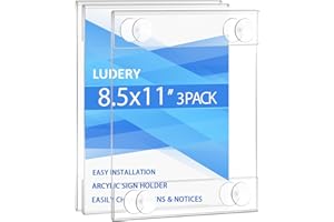 Ludery Acrylic Window Sign Holder 8.5 x 11 with 4 Suction Cups,Clear Acrylic Frames Glass Window Wall Mount,Advertising Signage Sign Holder for Mall, Office, Home, Store, Restaurant (3 Pack)