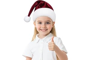 JKSVE Santa Hat for Kids, Velvet Christmas Hat with Pom Pom for Holiday Parties