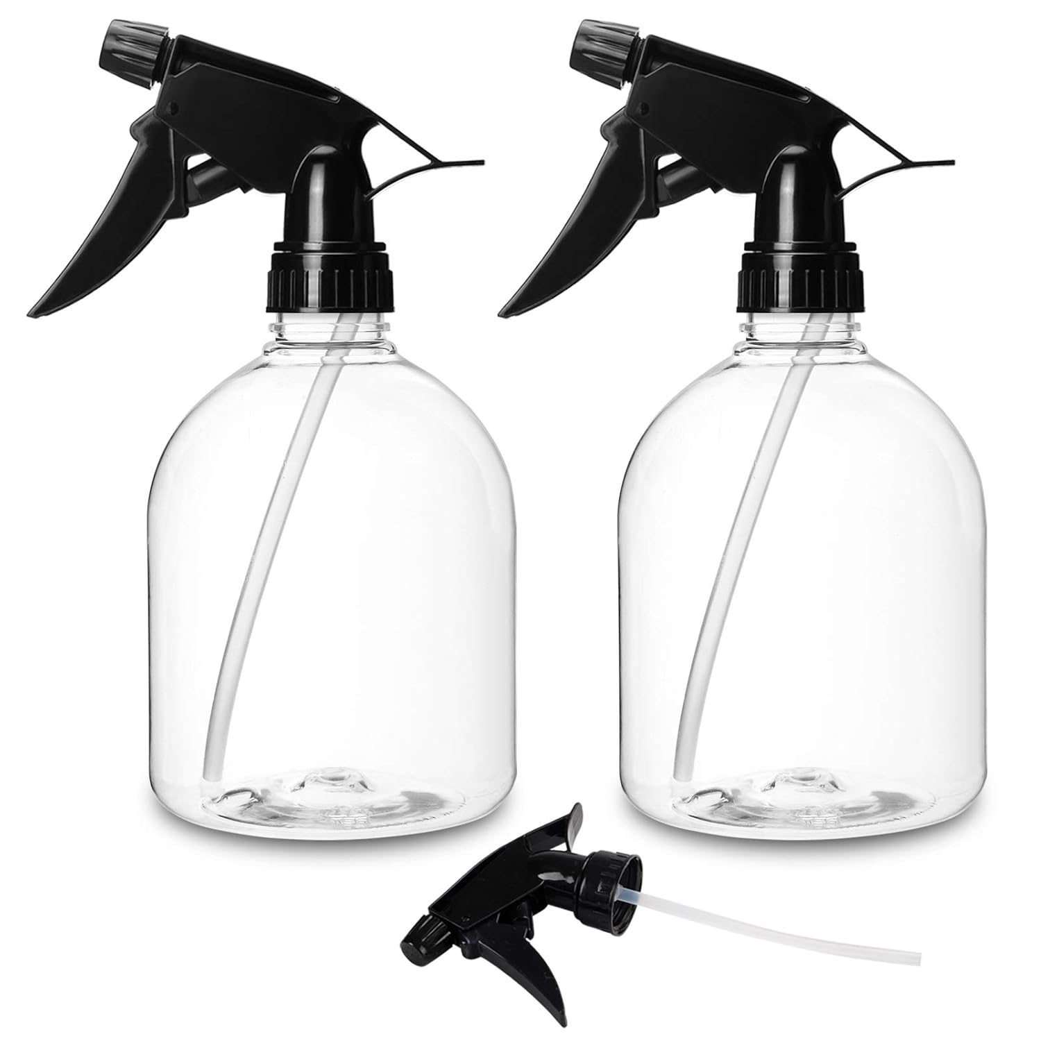 Plastic Spray Bottles 2pcs 16oz Empty Clear Spray Bottle with Black Trigger Sprayers and 1 Replacement Trigger, Adjustable Nozzle, for Cleaning Solutions, Planting, Cooking: Beauty