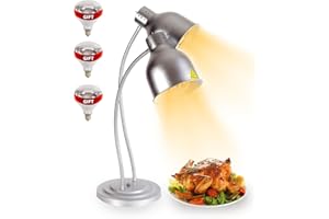 SVKLHY Food Heat Lamp: Commercial Food Warmer Lamp 500W 2-Head Portable Electric Heating Lamp Catering Food Warming Lamp for Buffet Restaurant Kitchen Parties, 3 Bulb Included, Painted Sliver