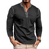 Men's Henley Shirts Classic Casual Basic Tee Shirts Long Sleeve Cotton Button T Shirts