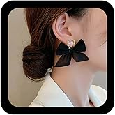 Ximdble Vintage Crystal Square Earrings Black Ribbon Bow Drop Earrings Boho Cz Bowknot Stud Earrings Black Large Silk Bow Earrings Rhinestone Square Earrings Jewelry for Women
