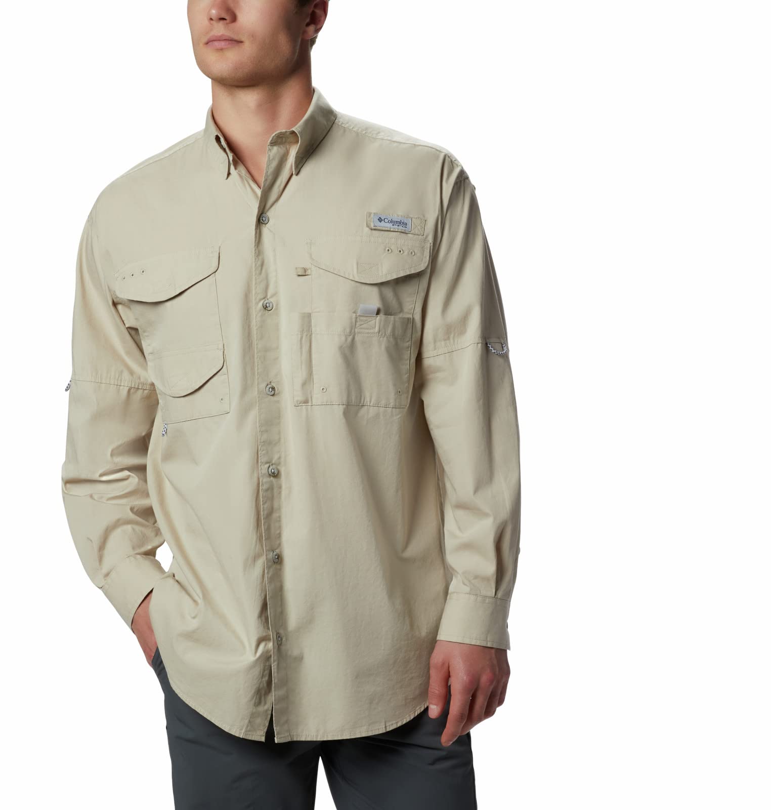 Columbia Mens PFG Bonehead Long Sleeve Fishing Shirt, Fossil, XX-Small