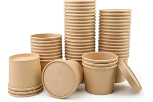 Wuadua Disposable Soup Cups 12 oz 50 Pack Paper Containers with Lids, Disposable Soup Cups to go Containers for Hot Foods or Ice Cream, Great For Restaurants or Home Party Use
