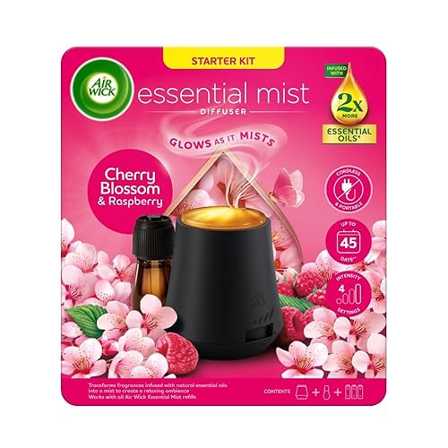 Air Wick Cherry Blossom & Raspberry Essential Mist Kit 20ml, Lasting for up to 45 days per refill, Air Freshener