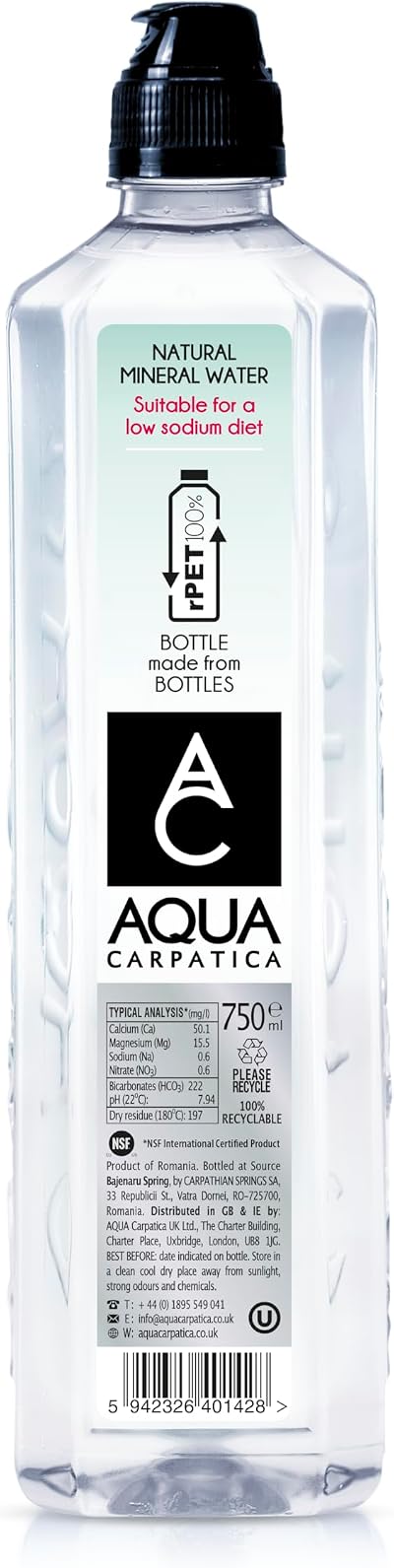AQUA Carpatica Sports Cap 750ml x6 Pure Natural Still Mineral Water