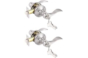 Gobrico Satin Nickel 2 Pack Keyed-Alike Wave/Drop-Style Door Handle Levers, Knobs with Lock and Same Key for Exterior Entrance Door