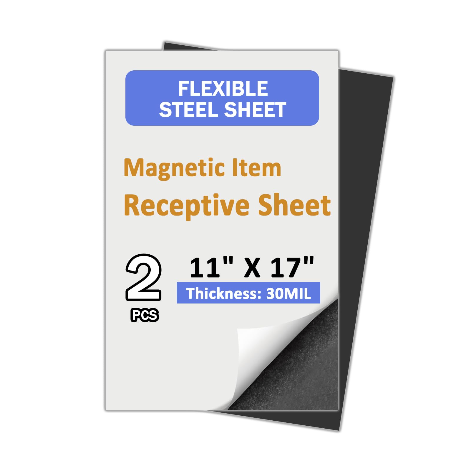 Photo 1 of 2 Pack, Rubber Steel Ferrous Sheets Adhesive 11"x17", Flexible Steel Vinyl Magnetically-Receptive Sheet, Flat Rubber Metal Steel Sheets, Flexible Iron Sheets Work with All Magnets