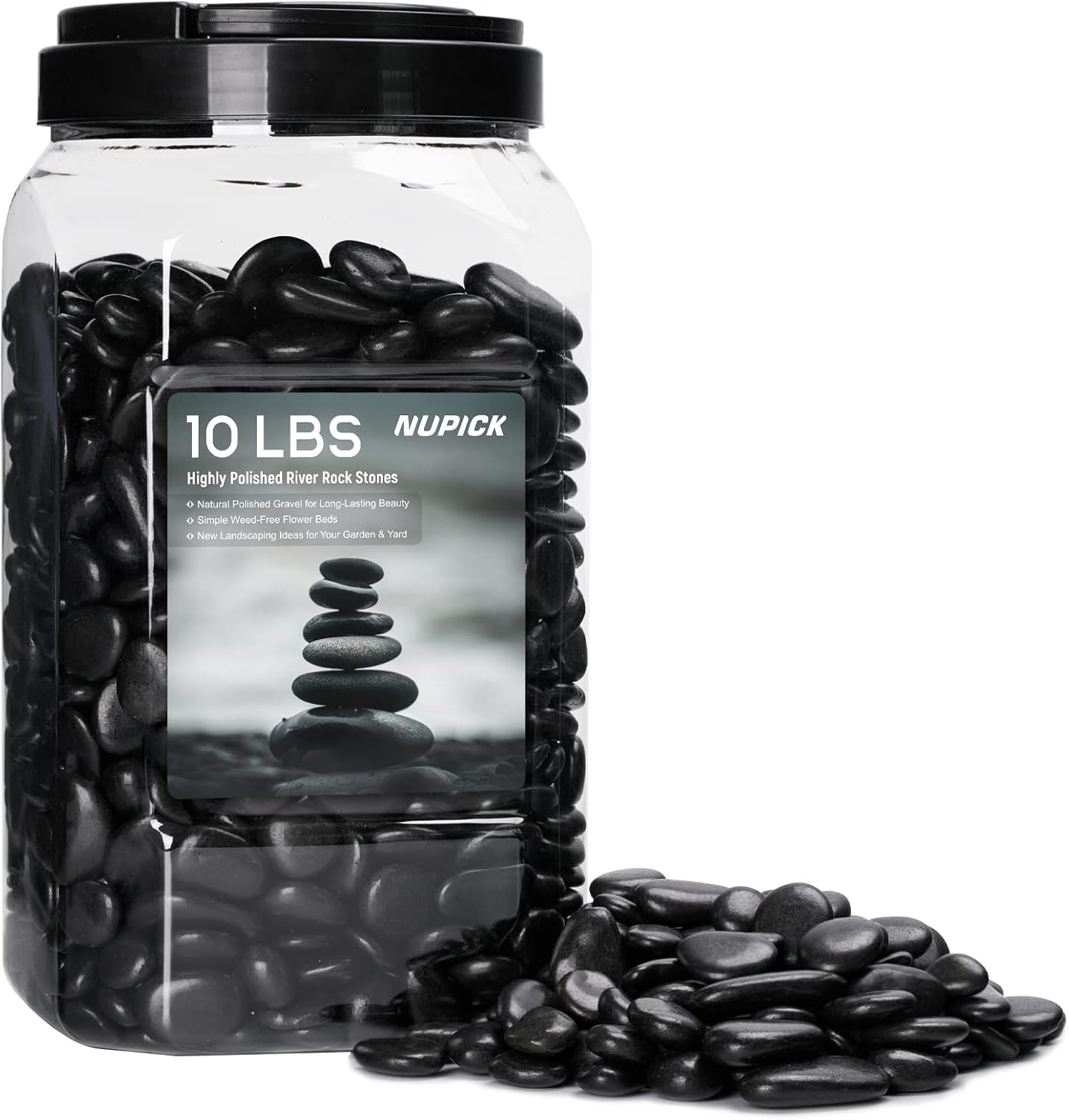 Hardscaping Materials - NUPICK 10 Pound River Rocks, 1-2 Inches Polished Pebbles for Plants, Fish Tank, Clear Vase and More, Natural Black Stones