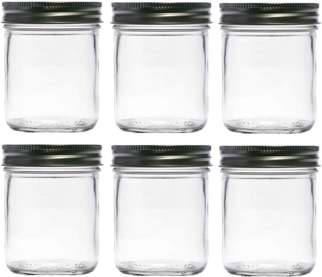 Nakpunar 6 pcs, 8 oz Mason Jars with Silver Lids for Jam, Honey, Wedding Favors, Shower Favors, Baby Foods, Canning, spices, Half Pint