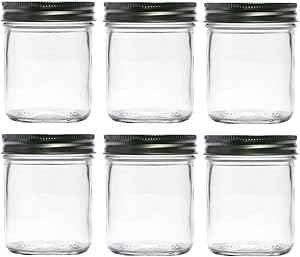 Nakpunar 6 pcs, 8 oz Mason Jars with Silver Lids for Jam, Honey, Wedding Favors, Shower Favors, Baby Foods, Canning, spices, Half Pint