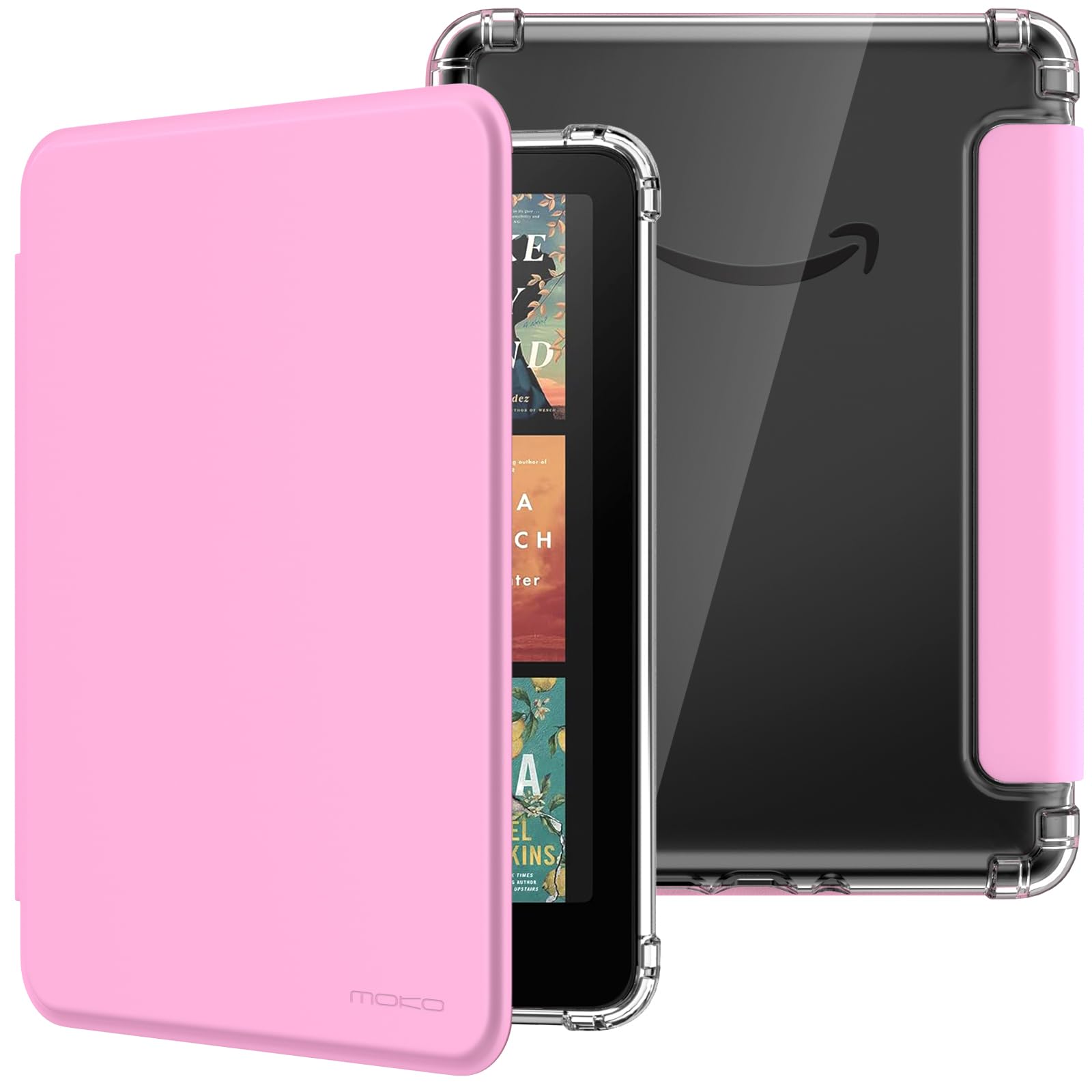 MoKo Case for All-new 7" Kindle Paperwhite 12th Gen 2024&Kindle Colorsoft Signature Edition 2024, Ultra Clear Soft Flexible Transparent TPU Back Cover Light Shell with Auto Wake/Sleep, Nosegay Pink