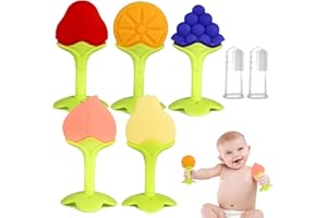 Chuya 5Pack Silicone Baby Teether Toys, Chew Straws Toy for 3-6 Months 6-12 Months Babies Molars, Teething Gel,Easy to Clean