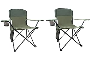 SAILARY 2PCS Folding Camping Collapsible Chairs Heavy Duty Lawn Chair with Cooler Bag, Storage Pocket, Waterproof Bag Outdoor Arm Chair, Supports 225LBS, Green