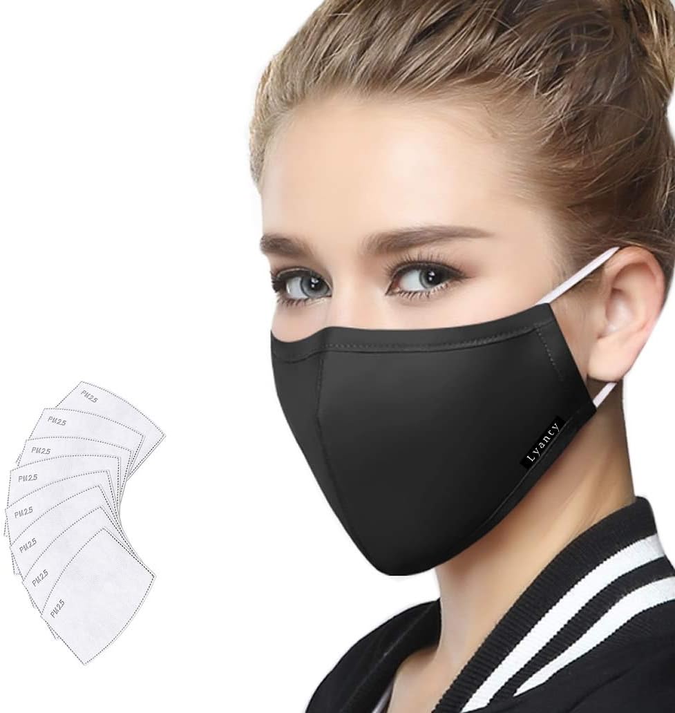 Lyanty Anti Pollution Mask Lightweight Breathable Mask Mask Washable Cotton Mouth Masks Replaceable Filter (One Mask + 8 Filters)-Women Black