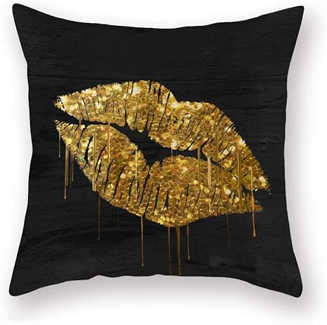 gold lips pillow