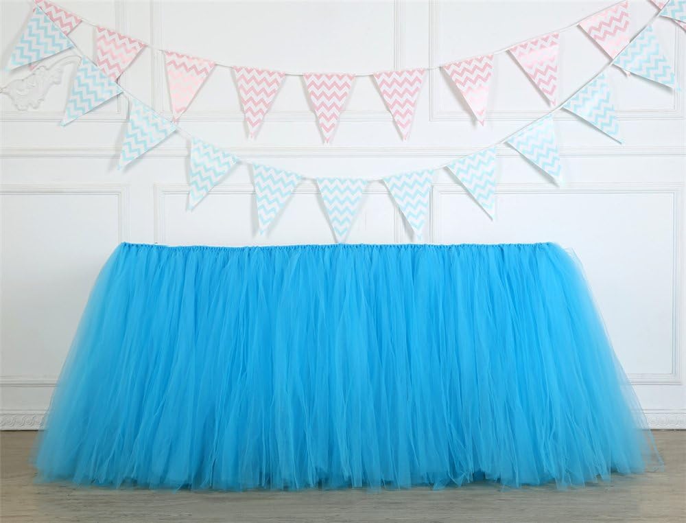 Tutu Table Skirt Tulle Table Cover for Baby Girls Princess Birthday Party Wedding Christmas Decorations Blue