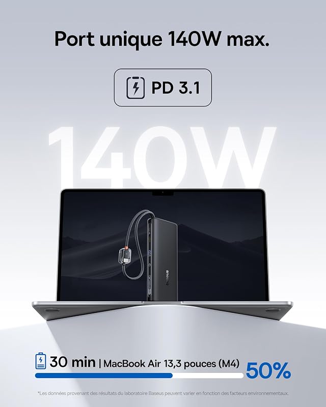 FC41 Batterie Externe 145 W 25000 mAh pour Ordinateur Portable, Charge Rapide avec 2 câbles USB-C intégrés, Batteries externes pour MacBook Pro, iPhone 17/16/15, Dell, HP, SteamDeck, Samsung