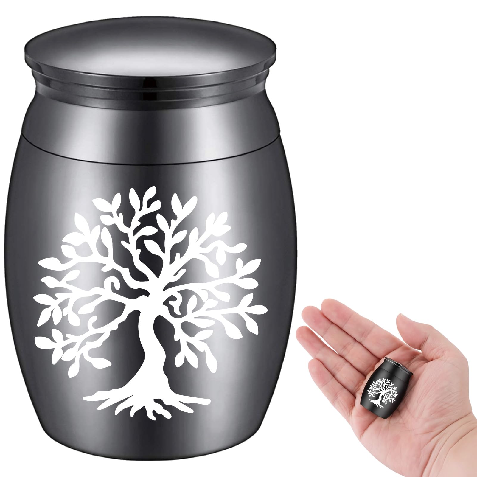 CREATCABIN Mini Cremation Urns Small Keepsake Urn Ashes Alloy Kit Metal Sharing Funeral Urn Miniature Burial Funeral Container for Female Family Friends Pets Tree of Life 1.6 x 1.2Inch(Black)