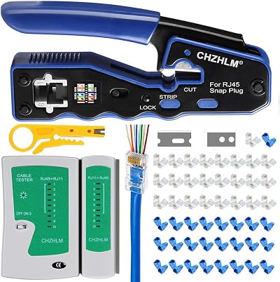 CHZHLM RJ45 Pass Through Crimping Tool Kit 3 in 1 Cat5 Cat6 w Tester