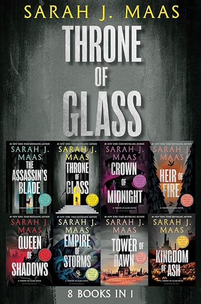 THE COMPLETE THRONE OF GLASS PAPERBACK 8 BOOKS BOX SET BY MAAS THRONE OF GLASS, CROWN OF MIDNIGHT, HEIR OF FIRE, QUEEN OF SHADOWS, EMPIRE OF STORMS, TOWER OF DAWN, KINGDOM OF ASH, THE ASSASSIN’S BLADE