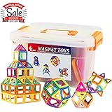GLOUE Magnetic Blocks, Building Blocks, Square, Triangle, Large Triangle Magnets Toys for Girls &amp; Boys - Deluxe Set (64pcs) (64)