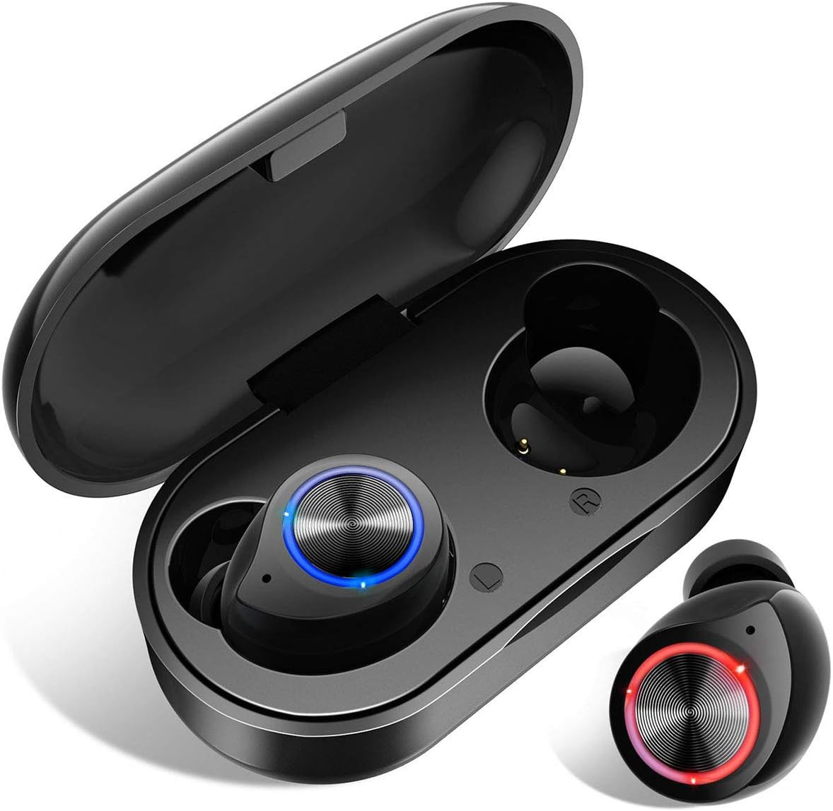 Bluetooth Kopfhörer In Ear, Wireless Noise Cancelling Earbuds Bluetooth 5.0 True Wireless Deep Bass HD-Stereo Headset Ohrhörer Kabellos Sport Touch-Control Earphone Automatische Kopplung (Schwarz)