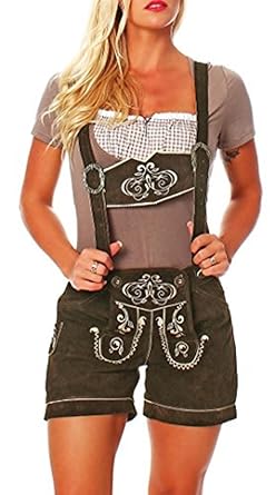 Engelleiter Trachten Lederhose Damen kurz braun Stickerei Hosenträger Verschiedene Modelle bis Gr 44