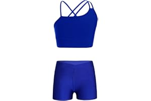 Hansber Kids Girls 2 Piece Dance Outfits Crop Top with Booty Shorts Active Set Gymnastics Leotard Dancewear Swimwear
