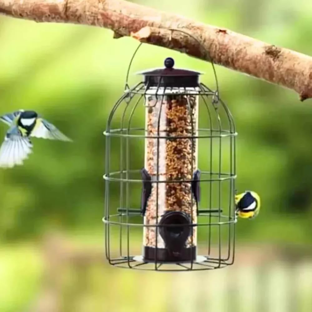 Marco Paul Squirrel Proof Ornaments Outdoor Wild Seed Bird Feeder with Bird Cage Plastic Hanging Bird Feeders Weather Resistant Safe Guard Ornaments Wildlife Birds Feeder