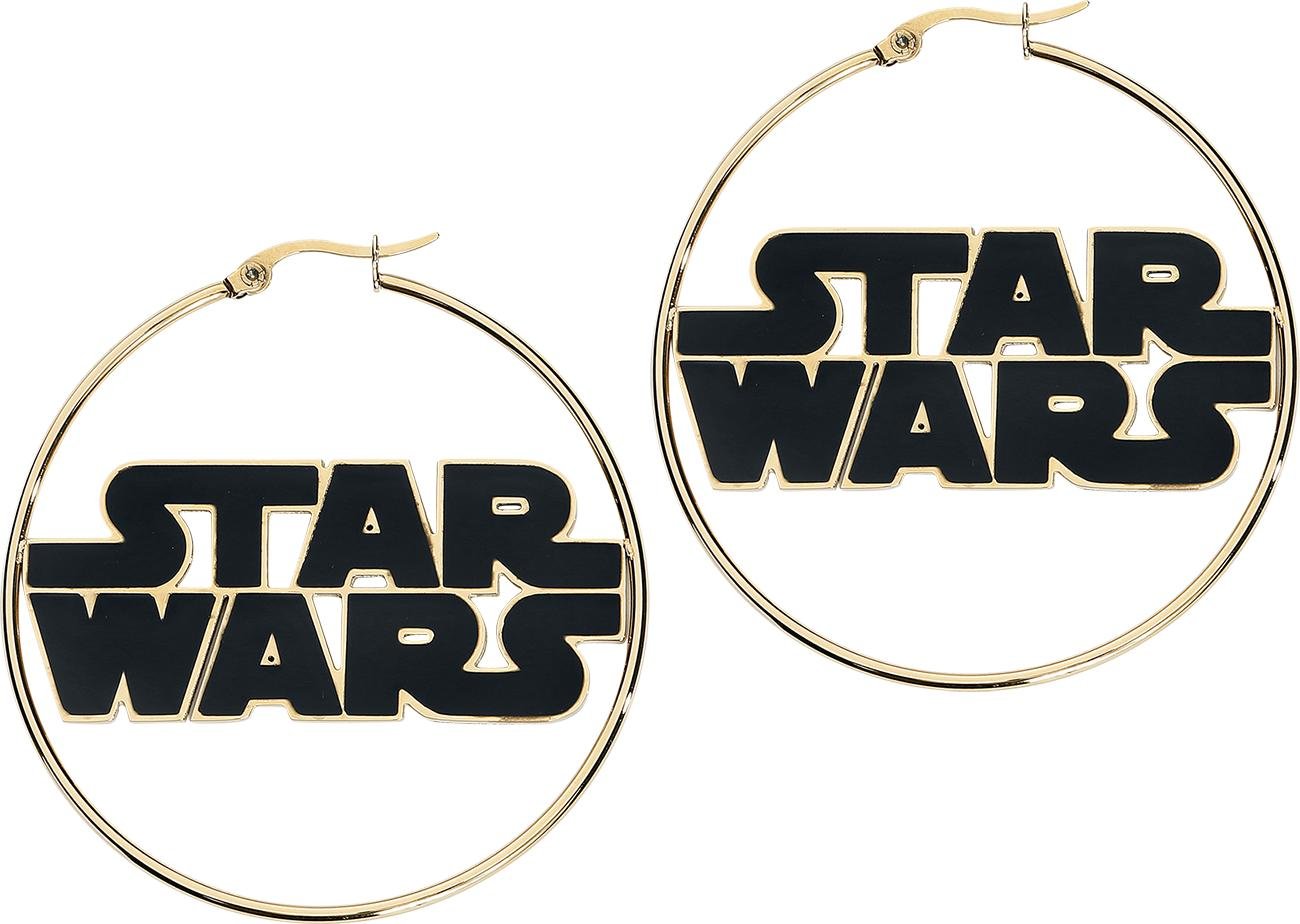 Pendientes de aro de 50 mm con IP dorada y acero inoxidable con logotipo de joyería de Star Wars (SALES1SWMD)