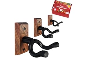 Onmiwod Guitar Wall Mount 3 Pack, Black Walnut Wood Guitar Hanger, U-Shaped Guitar Wall Hanger Mount, Guitar Holder Hook Stand Wall for Acoustic, Electric Guitar, Banjo, Bass, Gift for Guitar Player