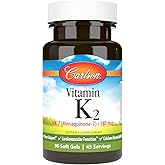 Carlson - Vitamin K2 MK-7 (Menaquinone), 180 mcg, Bone Support, Calcium Bioavailability, K2 Vitamin, Vitamin K-2, 90 Softgels