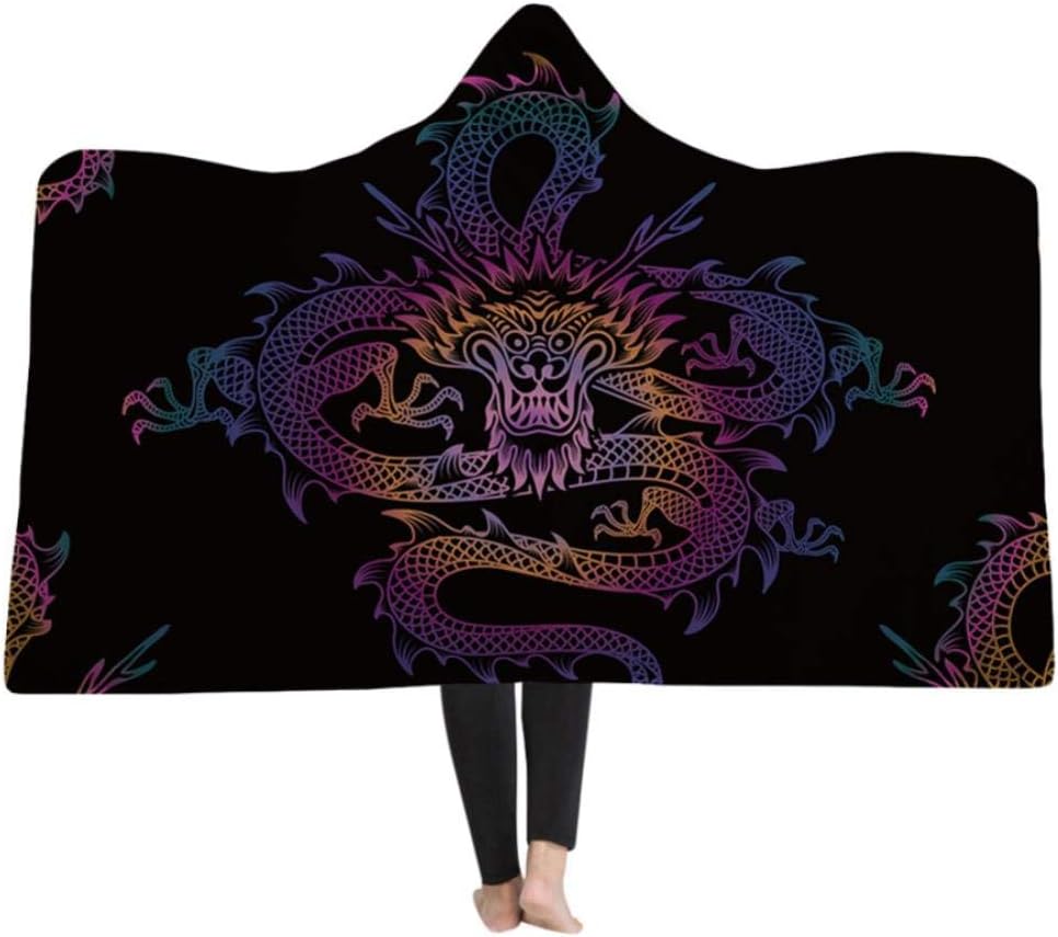 Dragon 3D Printing Hooded Blanket Black Wearable Portable