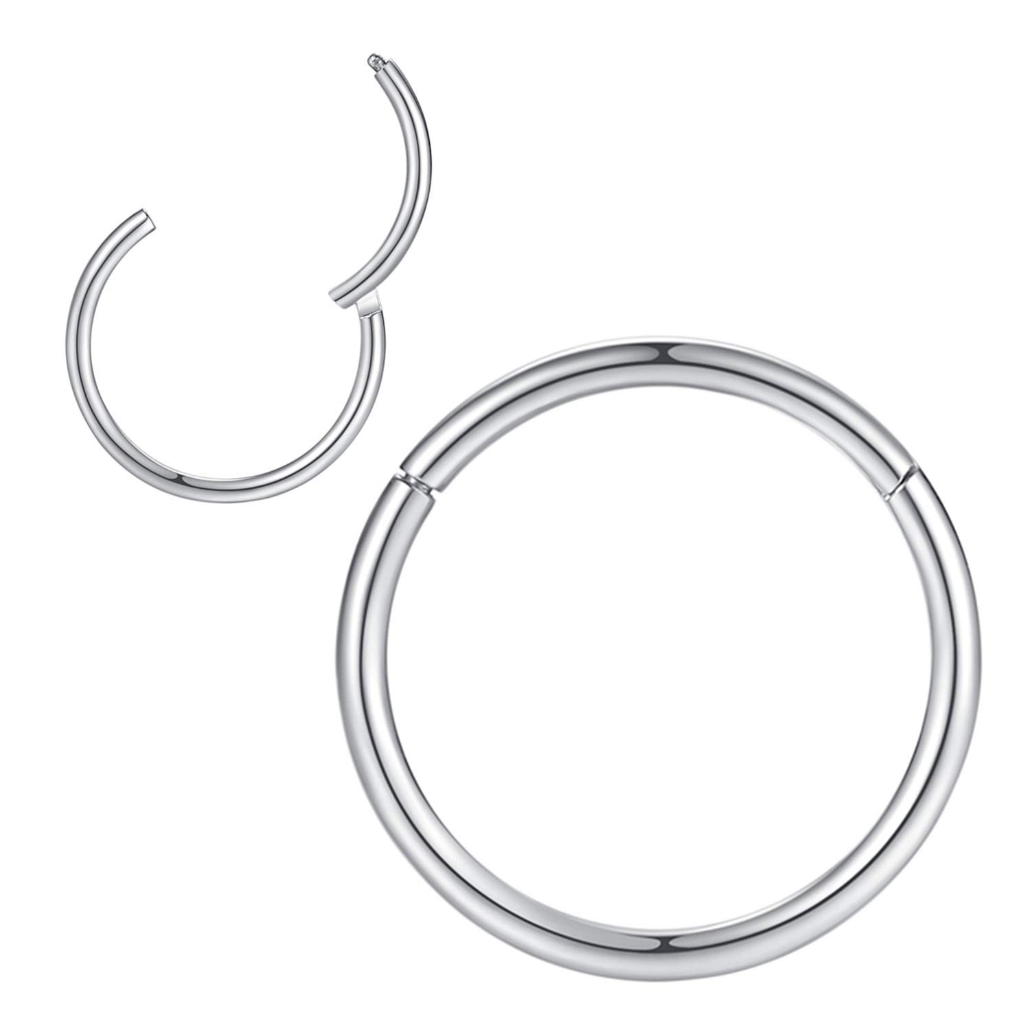 2pcs Pair 16g Hoop Nose Rings for Men Women 12mm 16 Gauge Nose Hoop Silver Septum Clicker Hinged Ring 316L Surgical Steel Body Piercing Earrings for Cartilage Helix Ear Lobe Daith Rook Conch Tragus